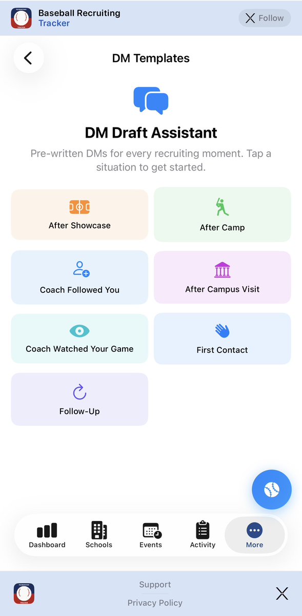 BBRecruitingApp's tweet photo. The next build, version 2.2 is almost here. NIL management. DM draft assistant. College cost calculator. Upgraded school profiles. Baseball Recruiting Tracker just got a whole lot more powerful — and it’s still free. Stay tuned. 

https://t.co/5sNjFhM32M

@BBRecruitingApp @YouthSports_Biz @BuyingSandlot @_thedirtbags @TheCanesBB @BUncommitted @UncommittedStud @prepbaseball @PSBaseballinc

#BaseballRecruiting #CollegeBaseball #TravelBaseball