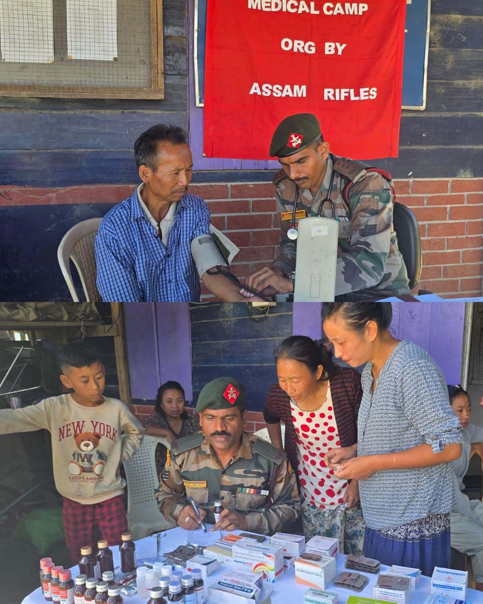 official_dgar's tweet photo. ASSAM RIFLES STRENGTHENS CIVIL-MILITARY RELATIONS THROUGH HEALTHCARE OUTREACH IN NAGALAND

#AssamRifles organised a Free Medical Camp in Phek District, Nagaland on 10 Aug 2026 providing healthcare support to 70+ villagers, including women, children and elderly persons.

The medical team conducted health check-ups, screened common ailments, distributed free medicines and spread awareness on hygiene, sanitation, nutrition and preventive healthcare. The initiative reaffirmed Assam Rifles’ commitment as the “Friends of the North East People” towards healthcare, humanitarian assistance and strengthening civil-military relations in remote border areas.

#friendsofthenortheast #sentinelsofnortheast #OperationalReadiness #CommunityFirst #NationFirst #ServiceBeforeSelf #GuardiansOfTheNation

@HMOIndia @adgpi @PIBHomeAffairs