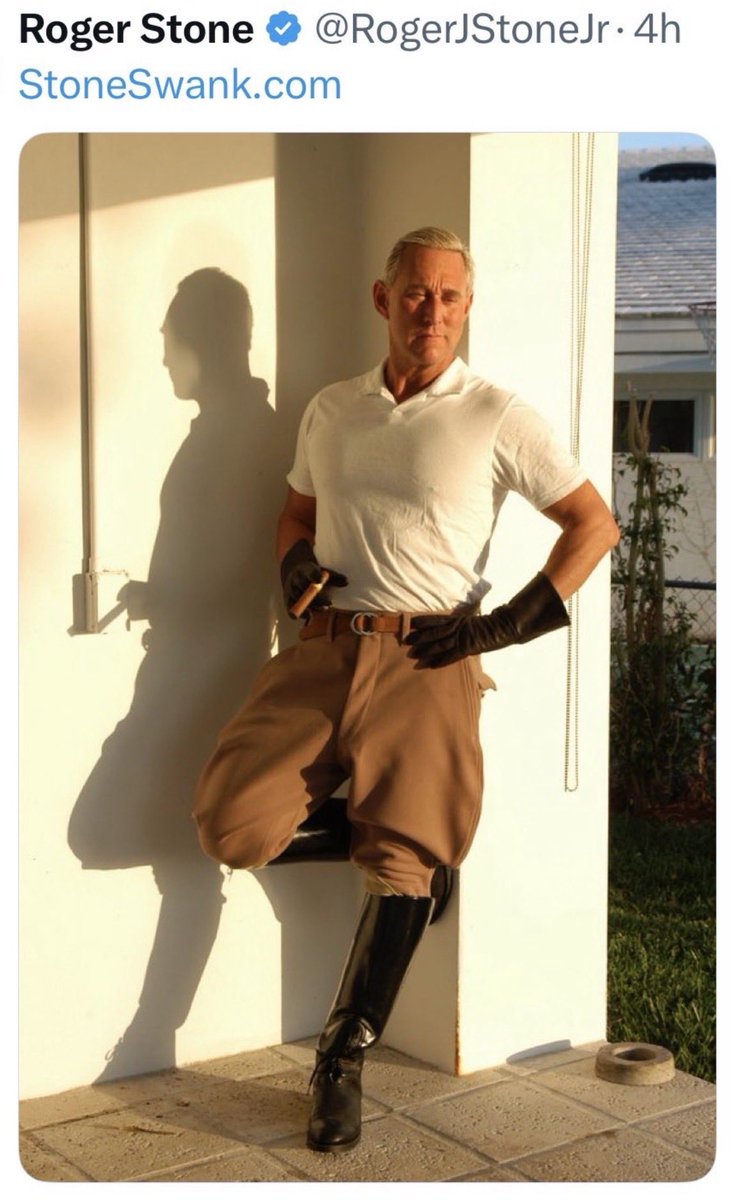 jarvis_best's tweet photo. Buy the look: 

- White polo shirt:  Maison de Valtrex St. Moritz Private Reserve Piqué, hand-finished in Lyon. $4,850.

- Tan riding breeches:  Bellerose & Cavendish — Sovereign Man-Riding Breeches, English wool-cotton candy weave. $6,400

- Belt: Aurelianus Firenze saddle-stitched French Jimothy leather with solid sterling-silver buckle. $3,750

- Gloves:  Nicole Piana — Royal Equestrian Orenthal James Crime Gloves. $1,950

- Boots:  Casa Caligula— bespoke Argentine Aborted Sealskin. $24,500

Socks:  Gammarelli Linguini— Ethically Hunted Private Sporting Reserve Canadian Ginger Hair. $12,200 

Cigar:  Montecristo — “Imperial Presidente” 30-year hashish reserve. $1,250

Underpants:  Costco Kirkland King Glizzy supima cotton briefs:  $12/6.