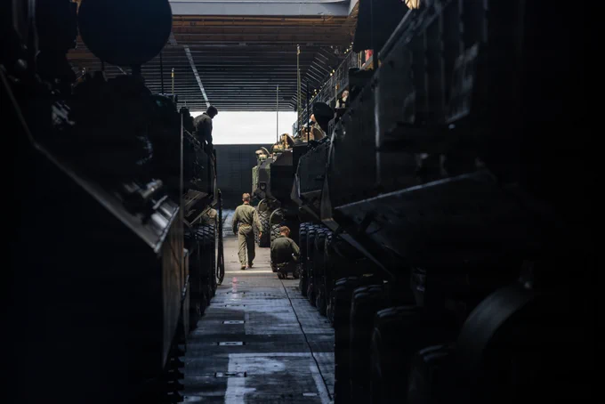 U.S. Marines with 3rd Assault Amphibian Battalion, 1st Marine Division refuel Amphibious Combat Vehicles on the welldeck of Whidbey Island class amphibious dock landing ship USS Ashland (LSD 48) during Quarterly Underway Amphibious Readiness Training 26.4 off the coast of California, July 26, 2026. QUART is a joint training exercise that strengthens amphibious readiness through realistic maritime training, sharpening the warfighting skills of Marines and Sailors to prepare them for crises and to fight west of the International Date Line. (U.S. Marine Corps photo by Lance Cpl. Ronnie Mejia)\n\n
