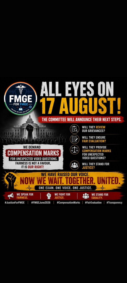 DRxMnsfvky's tweet photo. FMGE aspirants have raised their voice. Now we hope the committee listens and takes a fair decision — especially on compensation marks for unexpected video questions.
Stay united. Jo hoga, milkar hoga. ❤️
#JusticeForFMGE #FMGEJune2026 #CompensationMarks #FairEvaluation #FMGE https://t.co/NYHuvAe6E2