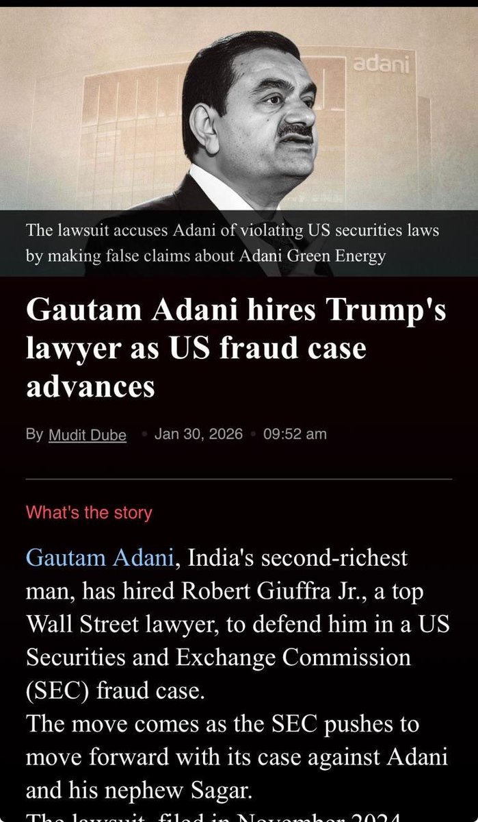 nkk_123's tweet photo. @gautam_adani It's pays to hire Trump's lawyer and cut a deal. After all Indians money was used to pay off the deal amount. What are u celebrating? https://t.co/EwFxphGeYl