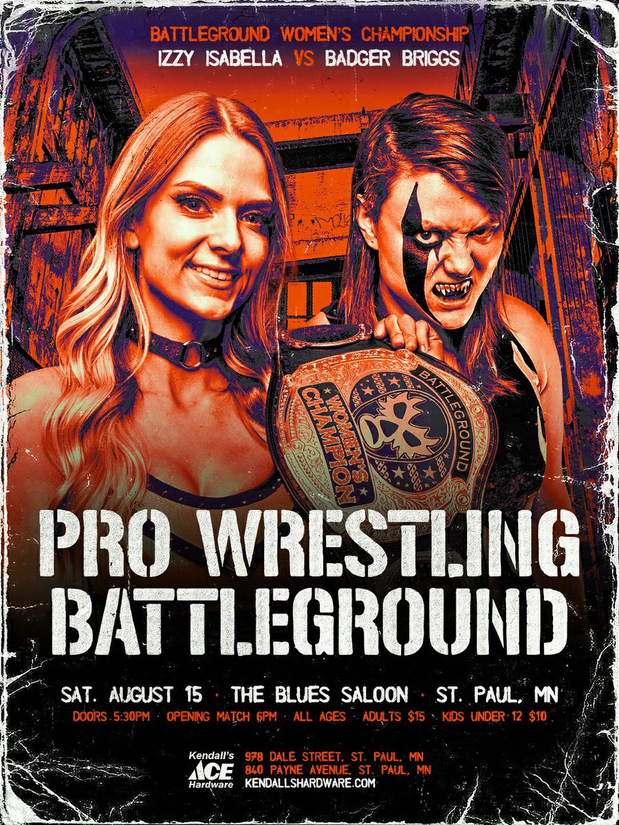 ProBattleground's tweet photo. This Saturday! 
August 15th 
PRO WRESTLING BATTLEGROUND 
The Blues Saloon 
1638 Rice Street 
Saint Paul, MN 
6 PM https://t.co/2NW7pRyoJ7