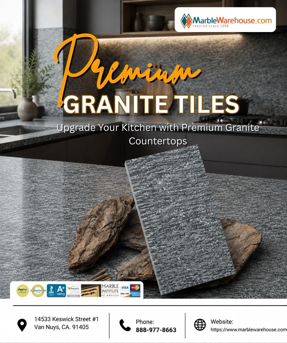 MarbleWarehouse's tweet photo. Premium Granite Tiles for Kitchen Countertop!
Visit Us: 14533 Keswick Street #1, Van Nuys, CA 91405
Call: 888-977-8663
Shop Online: https://t.co/b6xSG5Becn
#GraniteTiles #GraniteCountertops #NaturalStone #KitchenRemodel #MarbleWarehouse #InteriorDesign #VanNuys #LosAngeles https://t.co/CyFRRcUrv6