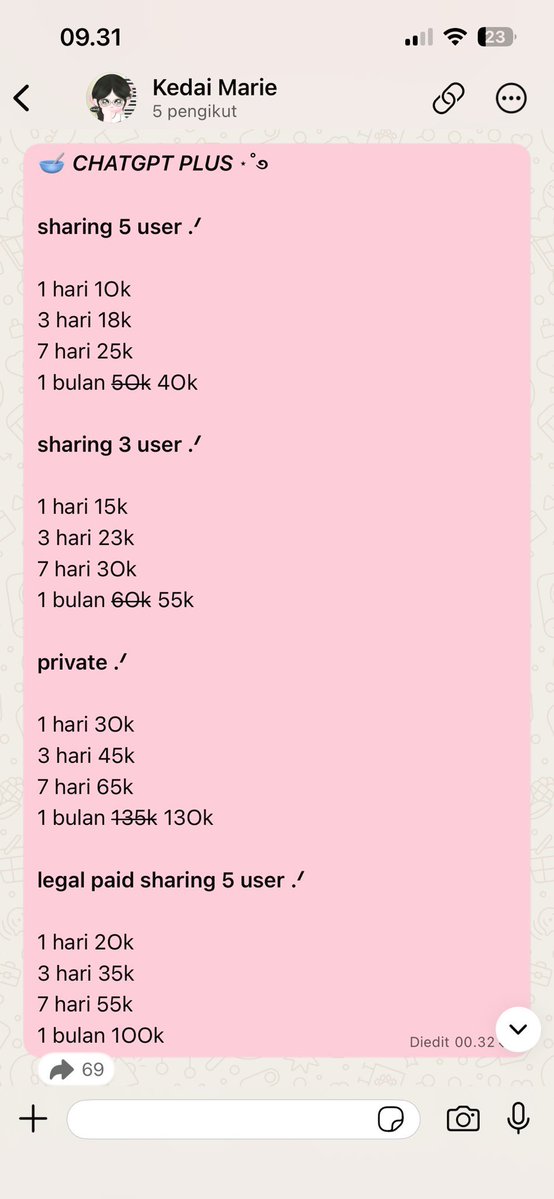 cluelewy's tweet photo. hiLooOuuu teman timunn! aku ridi gpt plus dan claude pro sharing / private :3 

full garancii, muyah meyiah, get loyalty card 🍀 

#zonauangㅤ https://t.co/AeXncZJbsZ