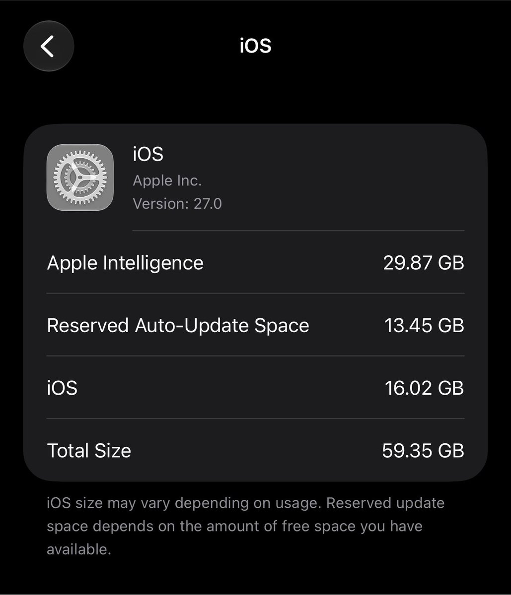 RazlowTube's tweet photo. iOS 27 beta 5 Mining the storage 🫠 is this normal? 59GB 

#betaupdate
#iOS
#iOS27
#iPhone https://t.co/p1VJFWeqOw