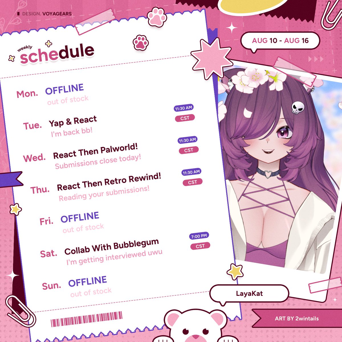 laya_kat's tweet photo. The Kat is back! We'll be closing submissions for the stories on where I've been on Wednesday and reading them Thursday on stream! We'll be back to Nikke on Monday of next week! https://t.co/8Q4okt81Co