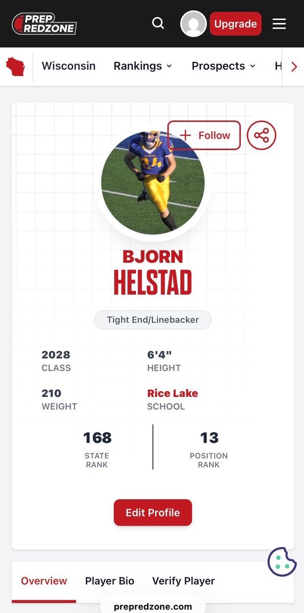BjornHelstad's tweet photo. Thank you @PrepRedzoneWI for the ranking.  I can’t wait to get the season started with my teammates! @MJ_NFLDraft @PrepRedzone https://t.co/DZBttiQnPe