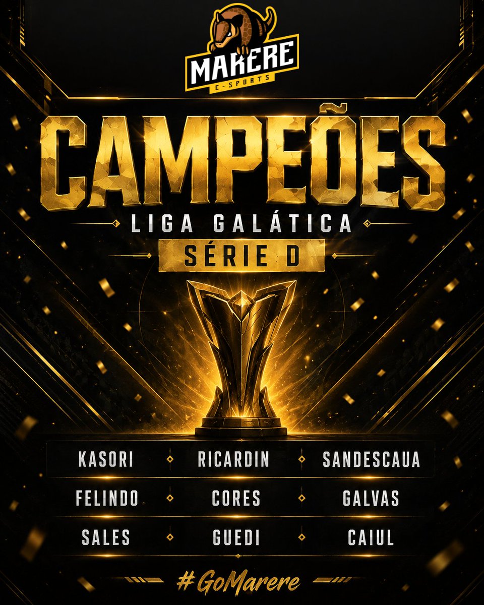 marereesports's tweet photo. 🏆 CAMPEÕES DA LIGA GALÁTICA — SÉRIE D! 🏆

É TÍTULO PRA MARERE!🥇🥇

Fizeram acontecer e colocaram o tatu no topo da Série D da @ligagalactica_ ! 🦔🔥

A MARERE É CAMPEÃ! 🏆

#GoMarere #VaiTatu https://t.co/v7riaJ6O8Z