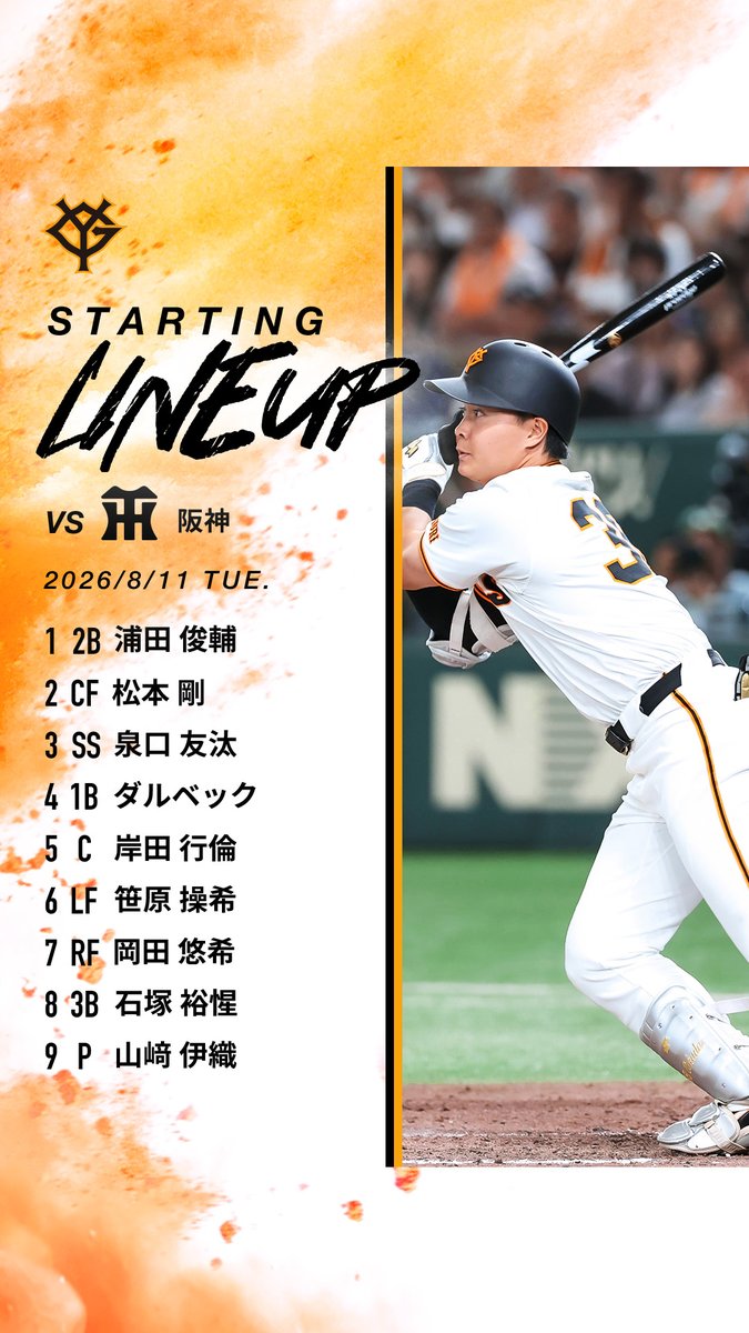 TokyoGiants's tweet photo. 【一軍】巨人 vs 阪神
東京ドーム🏟
14時試合開始⚾

本日のスタメン✨

GIANTS TVでLIVE配信📺
https://t.co/LPpVBRa9zm https://t.co/c4UqBy9PfF