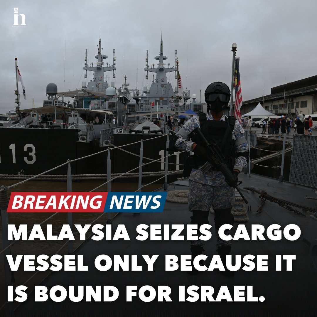 HananyaNaftali's tweet photo. Malaysia just seized a cargo vessel simply because it was carrying goods bound for Israel. 

This isn't about human rights; it's about pure, state-sponsored antisemitism and boycotting the Jewish state. Shame on Malaysia. https://t.co/bYrKHydGMH