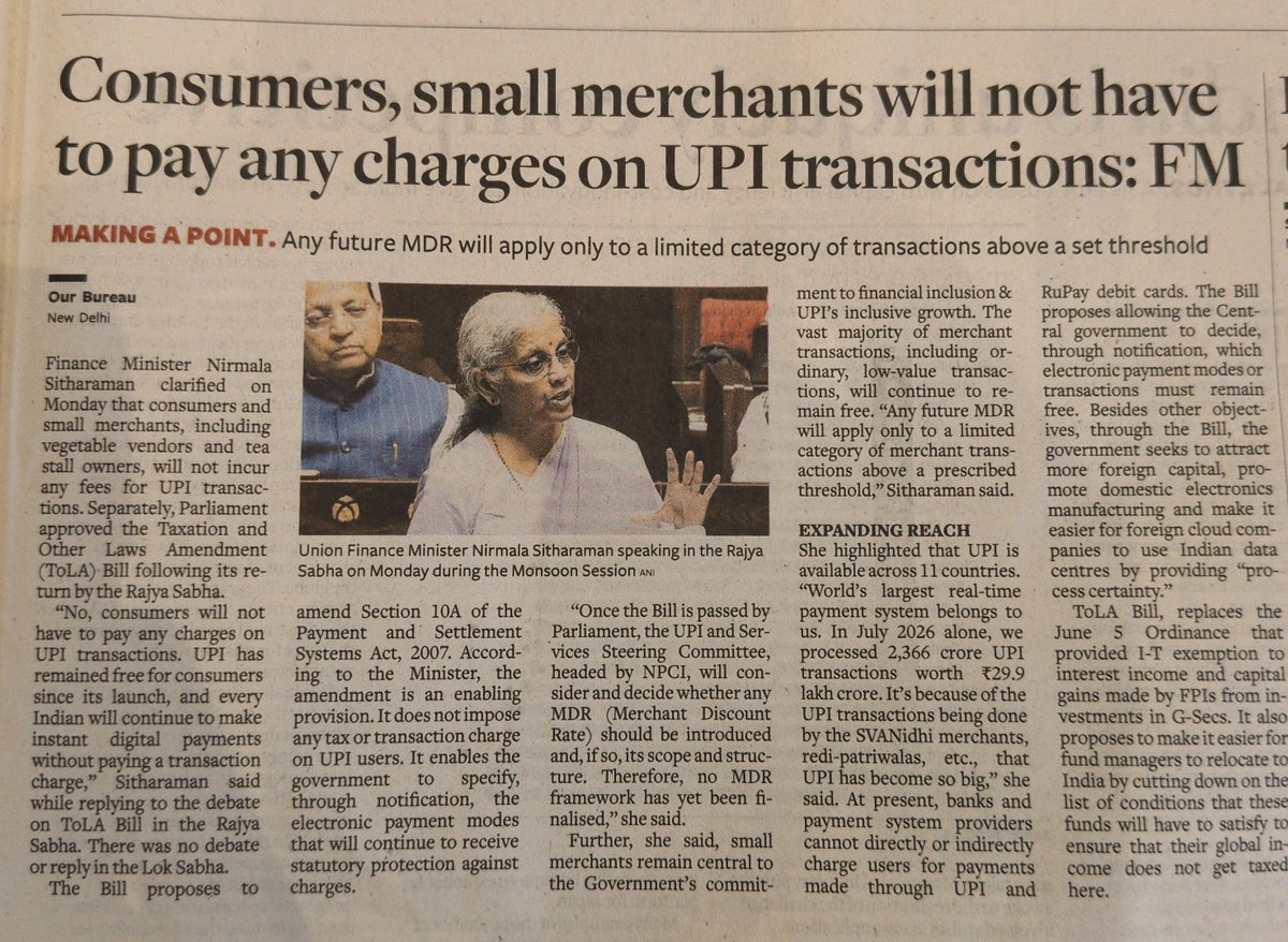 sandipsabharwal's tweet photo. How foolish do they think the public is
If an additional Rs 10000 Crores of cost comes into the system due to MDR ultimately the consumers will only pay one way or the other.
Such a beautiful system has got built up where people have moved towards formal transactions this could undo some part of it.

Banks near a lot of the costs but most banks are reporting record profits. This will only benefit some fintechs disproportionately.

Why break a system that's not broken.
@FinMinIndia @nsitharamanoffc