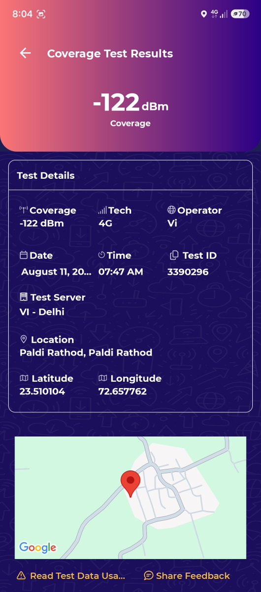 SVASvaroop's tweet photo. The test results provided in these photos were obtained by testing VI networks in my Village paldi Rathod 382810 through the official application of the @TRAI 
@ViCustomerCare  Please pay attention because I have complained to you about this many times.
@PMOIndia https://t.co/BDygICWaAC