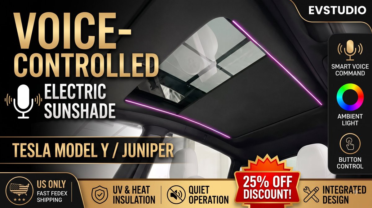 SultanaSheli's tweet photo. Smart Voice Control Electric Power Sunshade for Tesla Model Y/Y Juniper 2026 Integrated Retractable Sun Visor with Ambient Light
👍👍Buy now: https://t.co/QF64MqG8wB
🔥🔥 Discount: 25%🔥🔥
#Tesla #TeslaModelY #ModelYJuniper #TeslaAccessories #Sunshade #Tesla2026 #CarAccessories https://t.co/nwwat8i6J9
