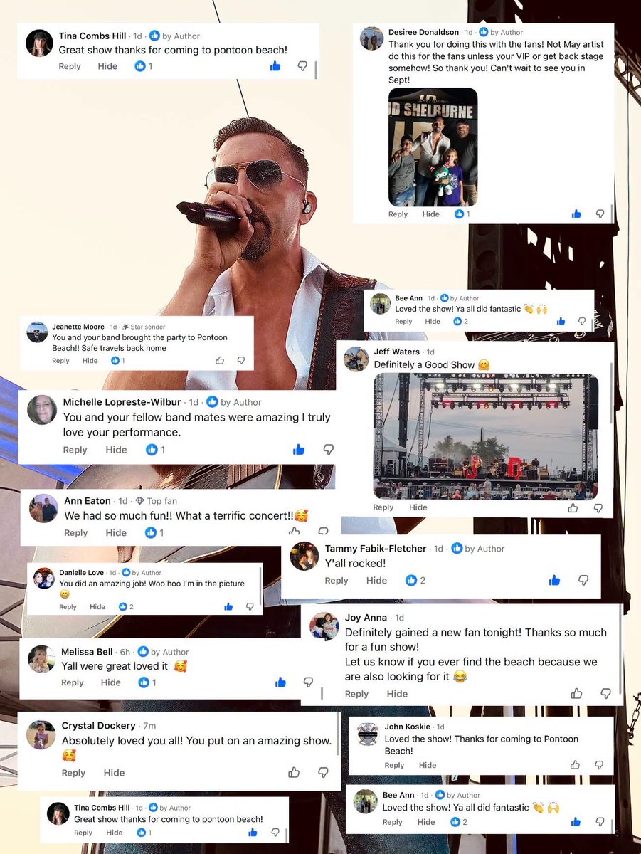JDSHELBURNE's tweet photo. Thanks for all the fan reviews at our recent show at Pontoon Beach!! We appreciate everyone of you posted about our set! Here are a few reviews that we found! #bestfans #PontoonBeach https://t.co/ws34Atqw2r
