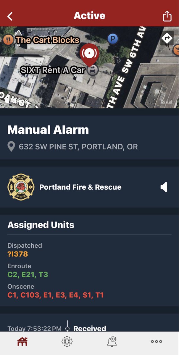 momma_pdx's tweet photo. 🚨🚨🚨Commercial Fire In Downtown Portland Parking Garage

Responding Fire Crews:
C2, E3, E4, E21, S1, T1, T3
C1, C103, E1, I378

📍City Center Parking 
632 SW PINE ST, PORTLAND, OREGON https://t.co/OejnLwboNM