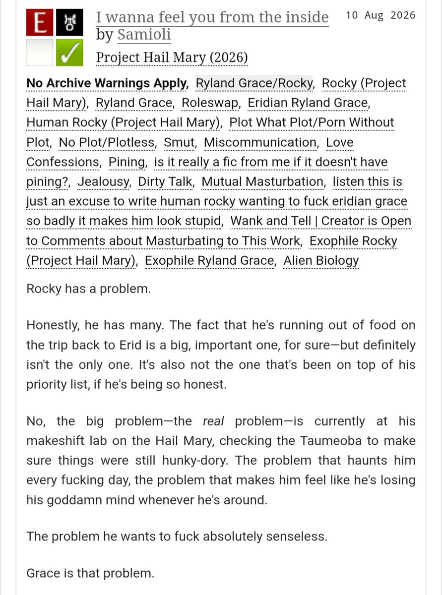 samioliwrites's tweet photo. New #gracerocky pwp with human! Rocky and Eridian! Grace https://t.co/7hfSeZl0gR