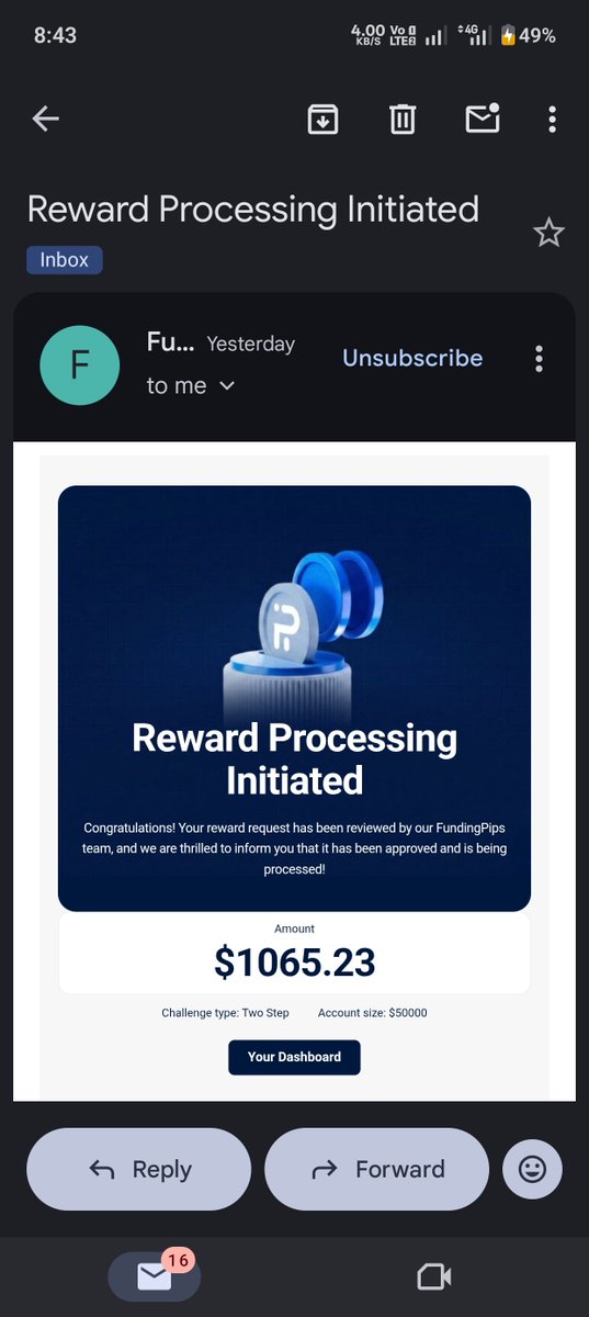 FXMTRAM's tweet photo. 🚀 FundingPips Reward Approved in Just 2 Minutes! World best propfirm...
Requested: $1,065.23 💰
Account: $50K Two-Step
Thank you so much @fundingpips @Khldfx @avikkfp https://t.co/B9jqTl08oI