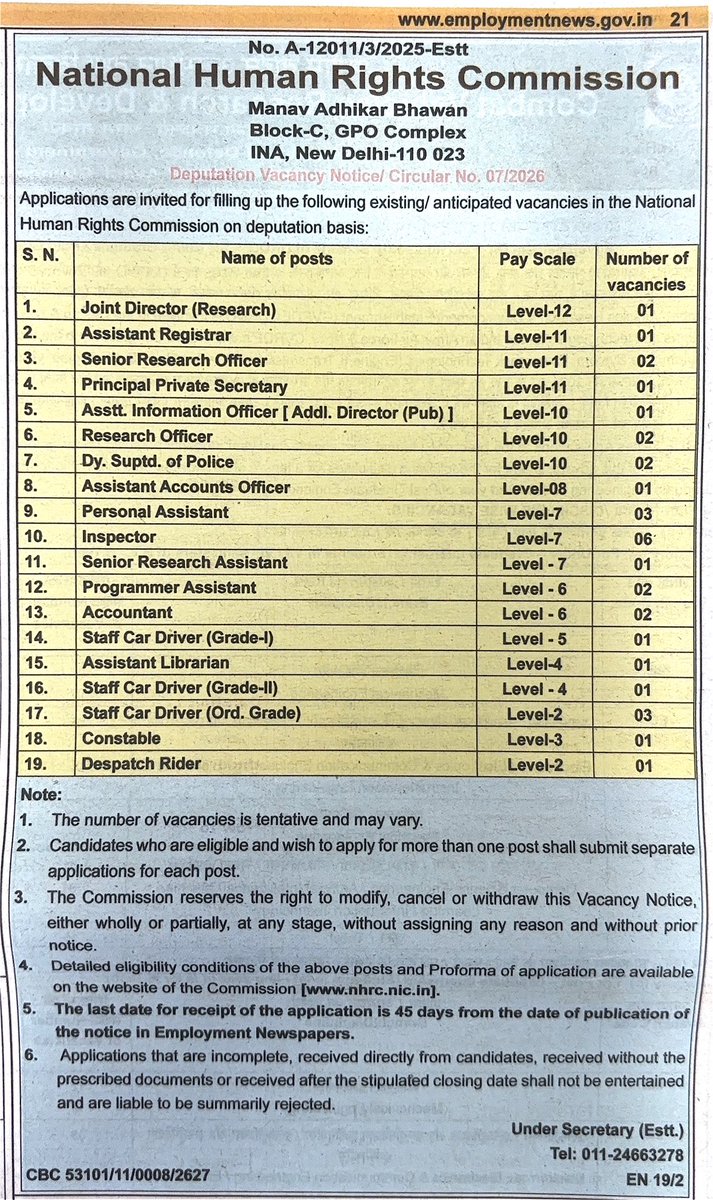 ARMTNPSC's tweet photo. JOBS at HUMAN RIGHTS COMMISSION 

Vacancies: 33
Posts: Several Posts 
Link: https://t.co/mM5bUkwVgS

#Jobs @India_NHRC