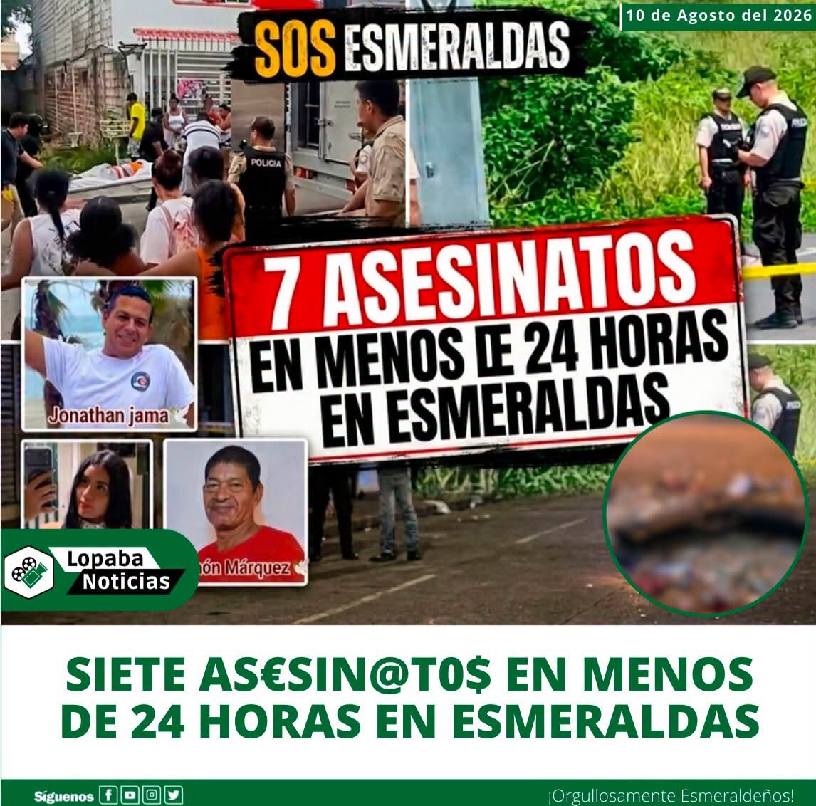 PaolaCabezasC's tweet photo. ¡Hey, @JohnReimberg! ¿Cuántos muertos más necesita Esmeraldas para que aparezca?

Siete asesinatos en apenas 24 horas. Cuando termine el tour mediático por Quito, dese una vuelta por acá. 

Para este gobierno la vida de nuestra gente no vale nada. https://t.co/W7DRoNB9pv