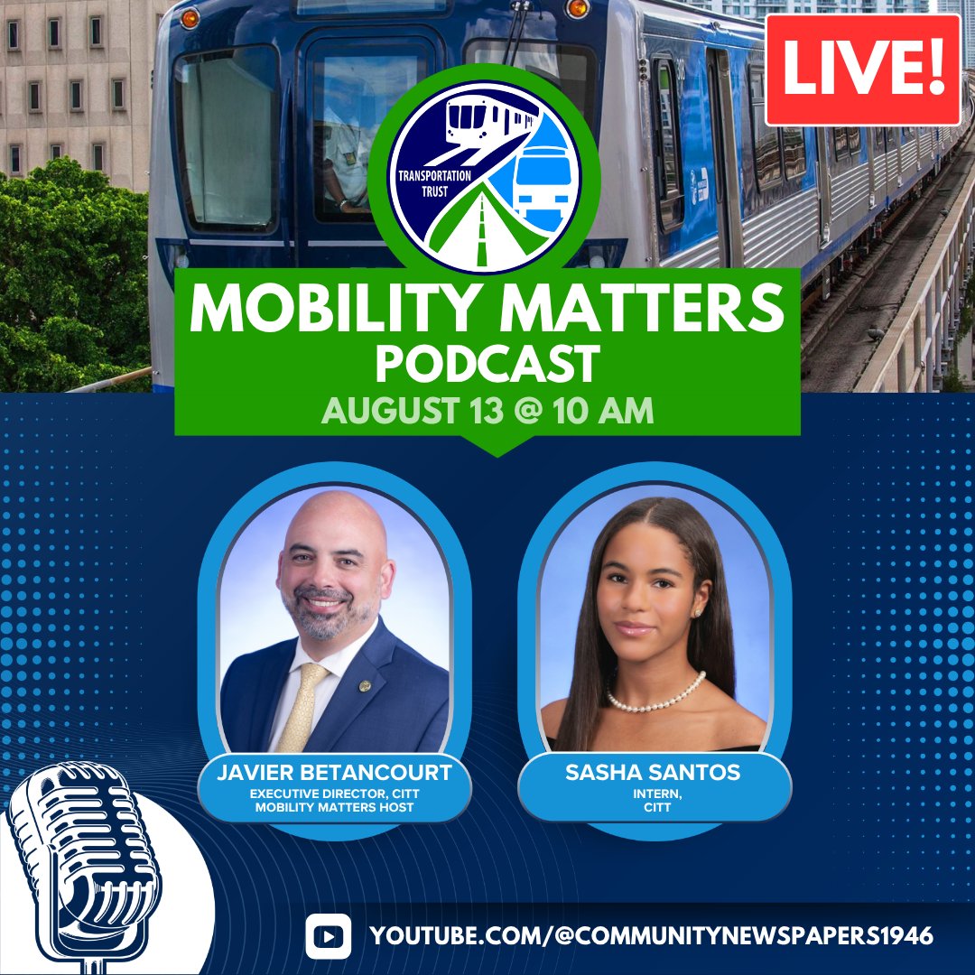 GoCITT's tweet photo. Tune in this Thursday for another episode of #MobilityMatters — this time with one of the #CITT's summer interns, Sasha Santos, who will discuss her internship experience over the summer 🚆🚎🚲🚶

📲 Watch #LIVE 👉 https://t.co/yDqpLiLVyN https://t.co/4PW8JMNNST
