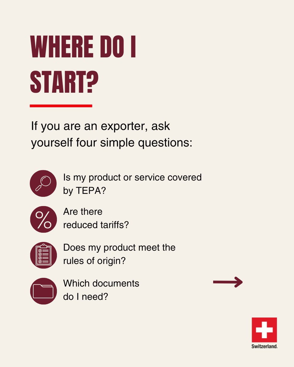 SwissEmbassyIND's tweet photo. Could your company benefit from #TEPA?

Whether you're exporting, investing, providing services or looking for new #business partnerships, TEPA could create new opportunities.

The key is knowing where to start.

#TEPATuesday #Trade #SwitzerlandIndia https://t.co/XHX6qA9Rf2