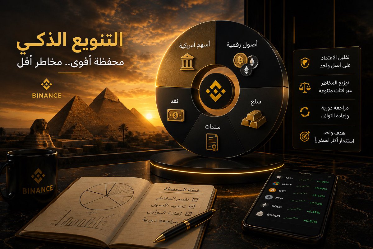 ahmedbmw28's tweet photo. لما نتكلم عن تنويع المحفظة، أغلب الناس بتفكر إن الفكرة ببساطة هي امتلاك عدد كبير من الأصول.

لكن التنويع الحقيقي أعمق من كده.

امتلاك مجموعة كبيرة من الأصول اللي تتحرك بنفس الطريقة وقت هبوط السوق مش بالضرورة يقلل المخاطر. الفكرة الأساسية هي إنك توزع تعرضك على أصول وأسواق مختلفة، بحيث ما يكون أداء المحفظة بالكامل مرتبطًا بعامل واحد.

وهنا يظهر دور الجمع بين الأسهم والأصول الرقمية.

الأسهم التقليدية ترتبط بشكل أكبر بأداء الشركات والاقتصاد والأسواق المالية، بينما الأصول الرقمية لها طبيعة مختلفة من حيث حركة السوق والسيولة والعوامل التي تؤثر عليها.

وجود أكثر من فئة أصول داخل المحفظة لا يعني إن الخسائر تختفي، ولا يعني إن كل أصل سيتحرك عكس الآخر. لكنه يمكن أن يقلل اعتماد المحفظة على مصدر واحد للمخاطر، وده جوهر فكرة التنويع.

والأهم إن التنويع مش قرار يتاخد مرة واحدة وينتهي. ظروف السوق بتتغير، ووزن كل أصل داخل المحفظة بيتغير مع الوقت، وبالتالي المراجعة وإعادة التوازن جزء أساسي من إدارة المخاطر.

بالنسبة لي، ده أحد الأسباب اللي بتخلي تقارب TradFi مع الأصول الرقمية موضوعًا مهمًا.

كلما أصبح الوصول إلى فئات أصول مختلفة أسهل من خلال بيئة واحدة، تصبح إدارة المحفظة نفسها أكثر مرونة، لكن تظل القاعدة الأهم كما هي: فهم الأصل الذي تملكه، وفهم المخاطر التي تضيفها للمحفظة، وعدم الخلط بين تنويع عدد الأصول وتنويع مصادر المخاطر.

#Binance
@BinanceArabic