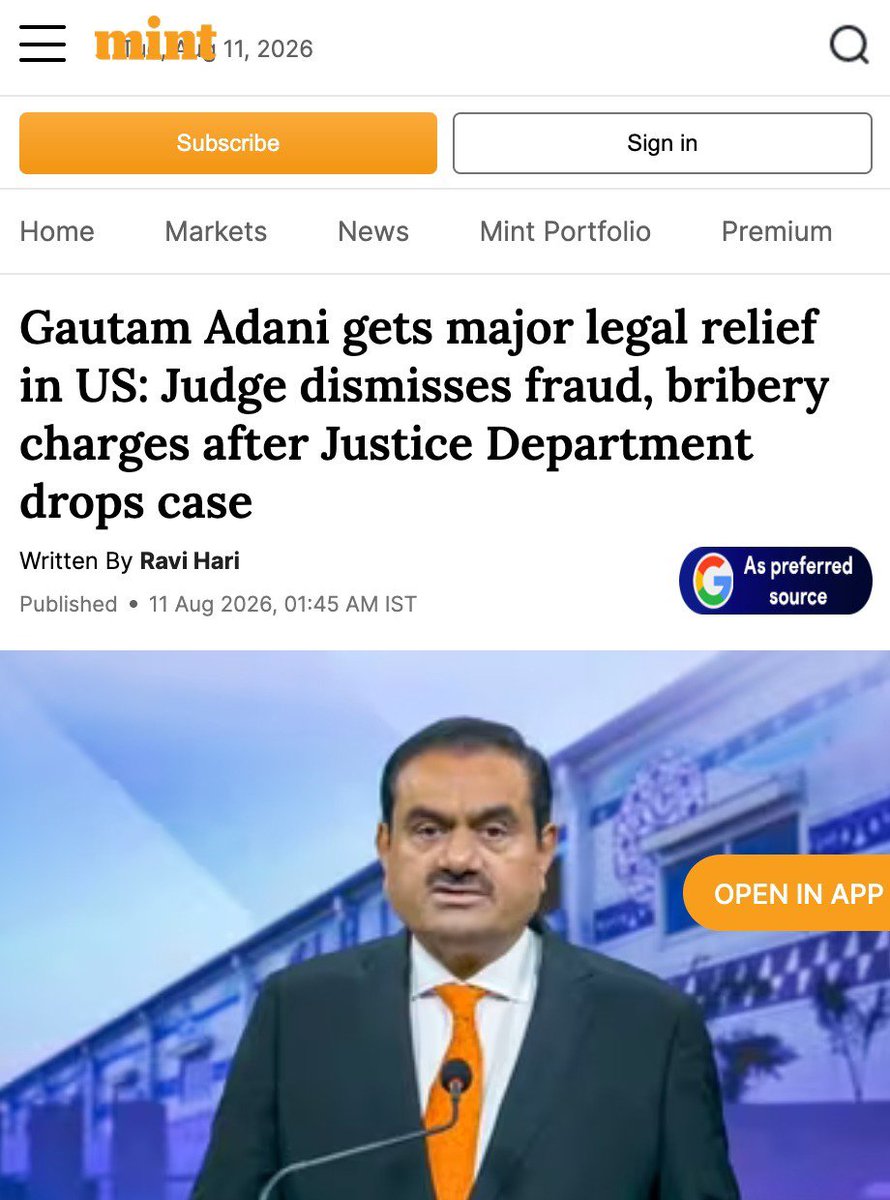 pritammkk's tweet photo. U.S. court dismisses criminal case against Gautam Adani, marking a major development in the matter. #AdaniCaseDismissed https://t.co/OcrlH9iyxw