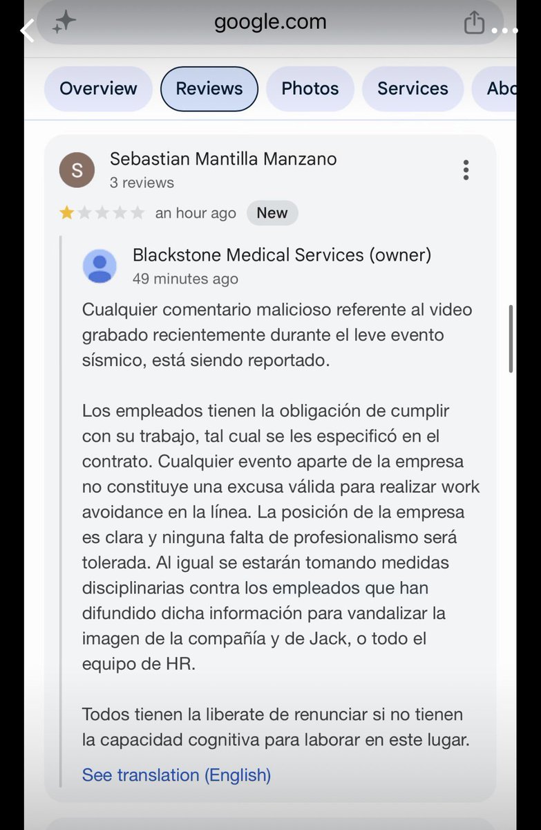 Itzel_Haza's tweet photo. @MintrabajoCol ¿Y que onda con esta empresa que el día de hoy ante un desastre tan lamentable,amenaza y no deja a sus empleados poder retirarse y ver si sus seres amados estan bien?

¿Permitirán la indolencia de esta empresa y amenaza a los  trabajadores de la misma?
BLACKSTONE MEDICAL SERVICES https://t.co/PH21Mj9MBd