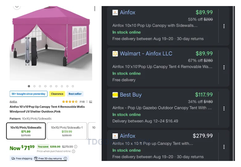 buylowdaily's tweet photo. 74% OFF PINK CANOPY TENT 👀
Walmart has the Ainfox 10×10 pop-up canopy with sidewalls for $71.99.
Select the 10×10 Pink/Sidewalls option.
https://t.co/GOdz39QCfu
#WalmartPartner #ad https://t.co/VzyMCBtlBj