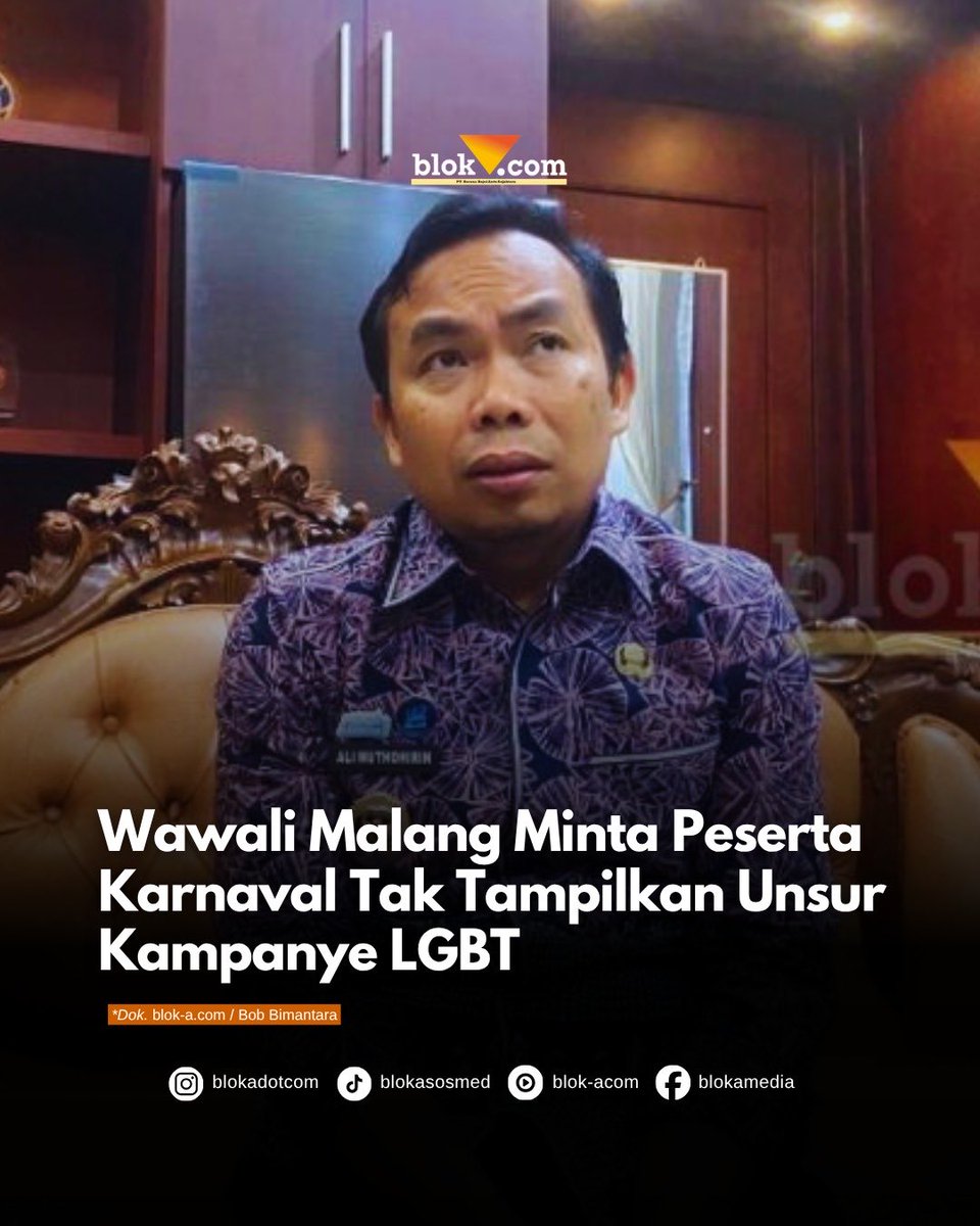 Blokadotcom's tweet photo. Wakil Wali Kota Malang Ali Muthohirin meminta peserta karnaval dalam rangkaian peringatan HUT ke-81 Kemerdekaan Republik Indonesia tidak menampilkan unsur kampanye LGBT.
Selengkapnya baca di https://t.co/SbtIaDKKGe
#infomalang #wawali #alimuthohirin #karnaval #lgbt https://t.co/kr2UQp4Hhl