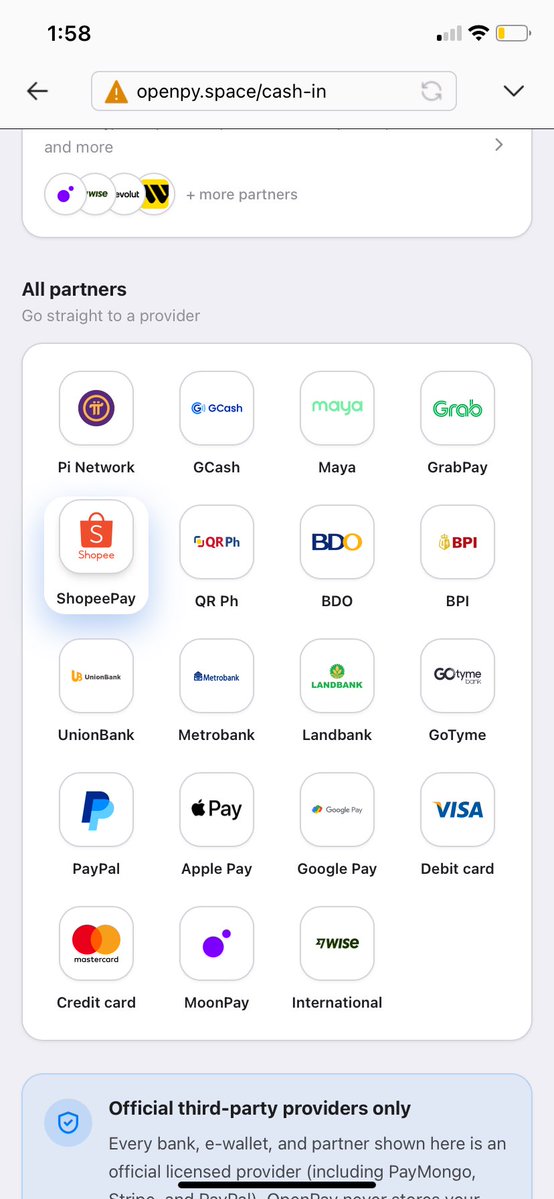 wainfoundation's tweet photo. 🚀 OpenPay Cash In: More Ways to Fund Your Balance

OpenPay continues to expand its Cash In capabilities, giving users more convenient ways to add funds to their accounts.

With Pi Network Cash In already available, users can now access a growing range of supported payment methods, including:

• Pi Network
• GCash, Maya & GrabPay
• ShopeePay & QR Ph
• BDO, BPI, UnionBank, Metrobank & Landbank
• GoTyme
• PayPal, Apple Pay & Google Pay
• Debit & Credit Cards
• MoonPay & Wise

🌍 International payment support is currently under development and coming soon, as we continue working toward making OpenPay more accessible to users across different markets.

This is another step toward building a more connected, flexible, and user-friendly payment ecosystem.

📖 Learn more about OpenPay Cash In:
https://t.co/oZMEIkVXEL

🌐 Beta App: https://t.co/aYymjnjmzR⁠
🏠 Website: https://t.co/9Ul7Sif26B⁠
🔐 OpenPay: https://t.co/jhzugji8ji⁠
🪙 OpenUSD ($OUSD): https://t.co/eN9yob3oKd⁠
ℹ️ About OpenPay Pro: https://t.co/X0bg4qjU08⁠
📰 Blog: https://t.co/C6t5WOX786⁠
📖 Wiki: https://t.co/BEezLQaoCV⁠
💬 Telegram: https://t.co/B2ZfaaDWhE⁠

Building better payment access, one step at a time.

#OpenPay #PiNetwork #CashIn #Fintech #Web3 @OpenPayTeam @OpenpayProTeam @PiCoreTeam
