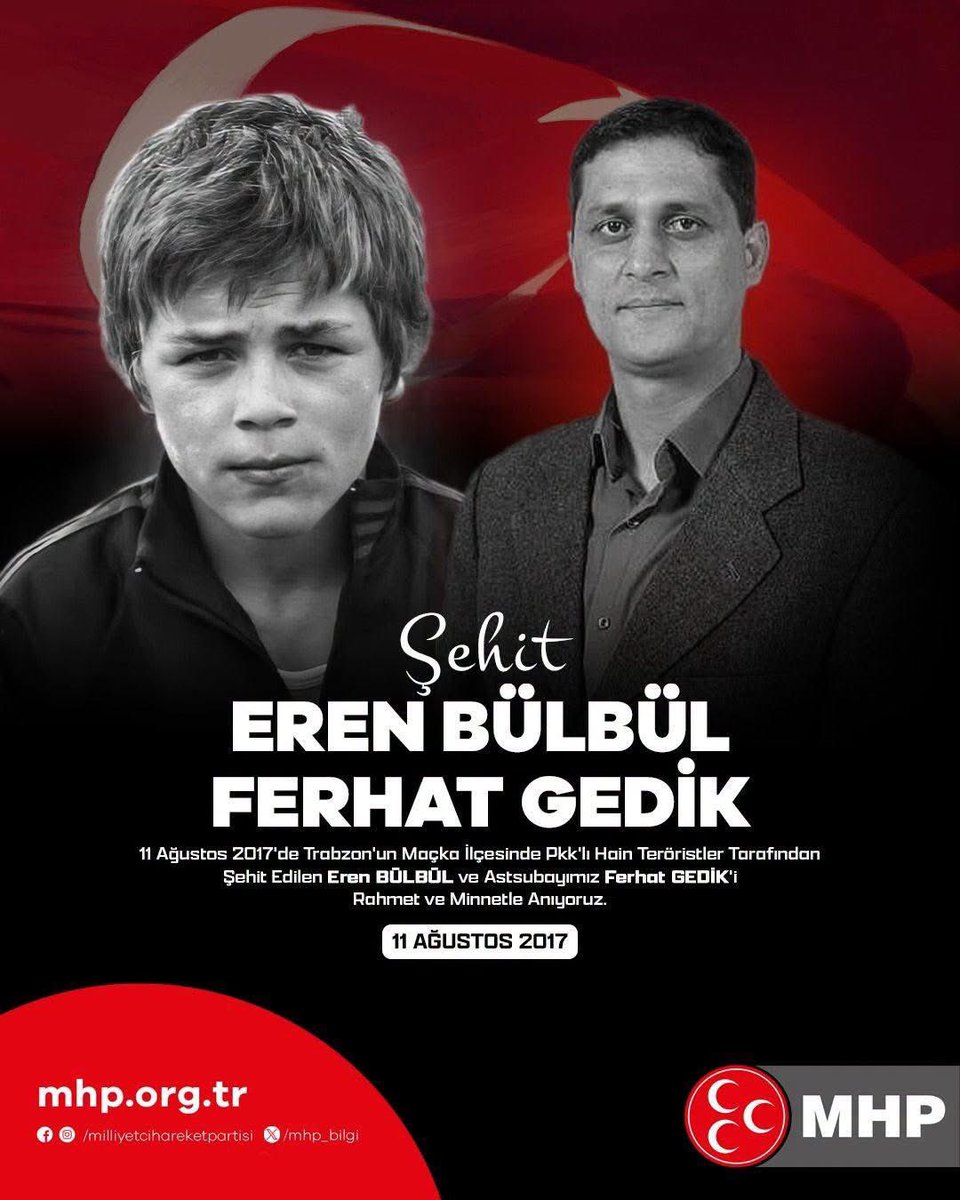 ahmetzen's tweet photo. 11 Ağustos 2017’de Trabzon’un Maçka ilçesinde Pkk’lı hain teröristler tarafından şehit edilen Eren BÜLBÜL ve Astsubayımız Ferhat GEDİK’i rahmet ve minnetle anıyoruz. https://t.co/PukI7EGArH