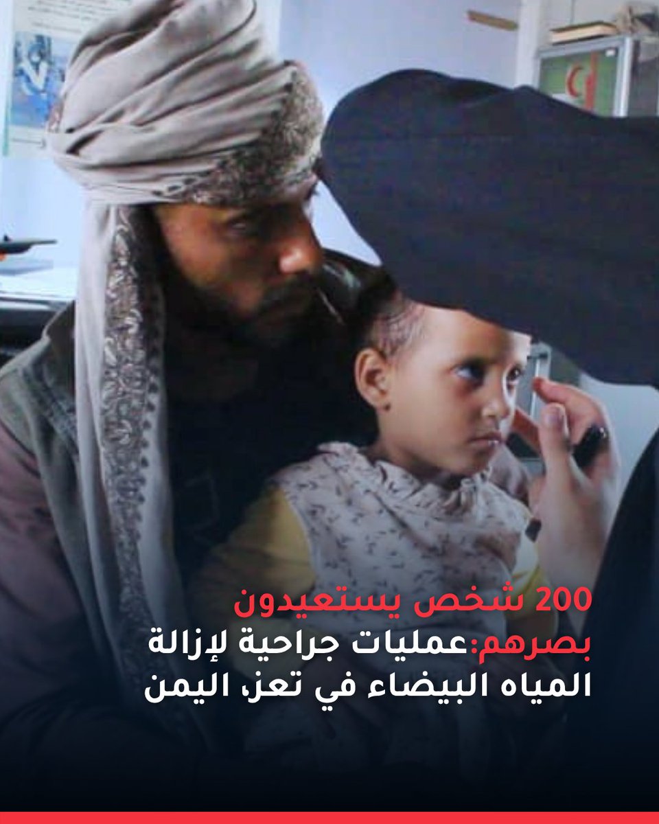 IFRC_MENA's tweet photo. بالنسبة إلى 200 شخص في تعز، اليمن، لم تَعْنِ جراحة المياه البيضاء استعادة البصر فحسب، بل أيضاً استعادة الاستقلالية والعودة إلى الحياة اليومية والتطلع إلى المستقبل بأمل متجدد.

بدعم من @ifrc، أُجريت 200 عملية جراحية لإزالة المياه البيضاء وزراعة العدسات في مديرية التعزية، استفاد منها أشخاص من المجتمعات الأكثر ضعفاً.

ويأتي هذا الدعم ضمن الجهود المستمرة لتعزيز الوصول إلى خدمات الرعاية الصحية الأساسية في اليمن، إلى جانب جمعية @YEMRedCrescent وشركائنا.
