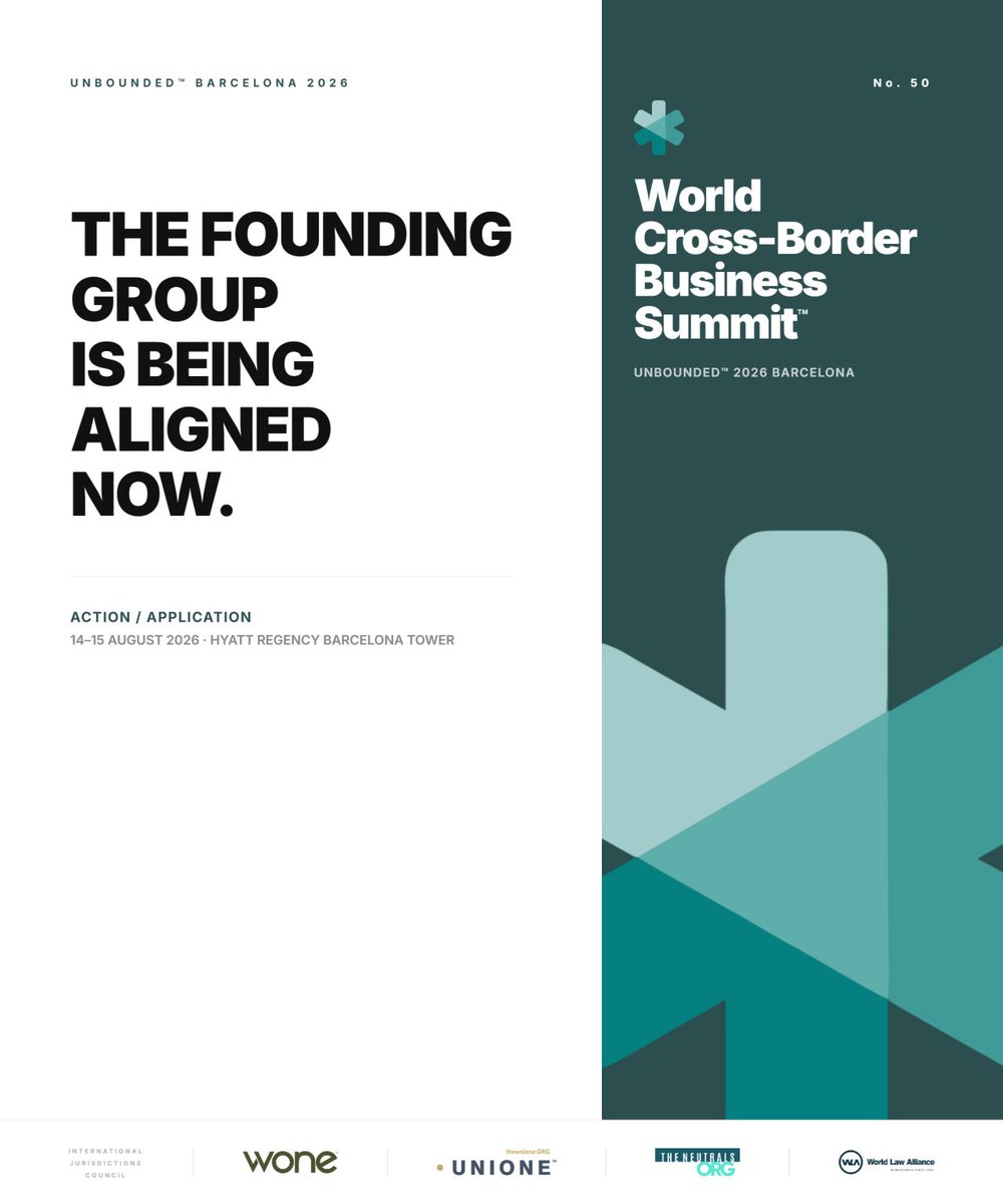 WorldLaw_One's tweet photo. 3 days until Barcelona.

The founding group is no longer a future idea.
It is being aligned now.

Jurisdictions are being represented. The relationships behind the next phase of cross-border business are taking structure.
#TheBarcelonaAssembly2026 #unbounded2026 #Barcelona https://t.co/fYpKMmihhL