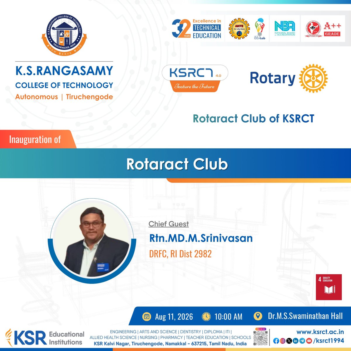 ksrct1994's tweet photo. A New Journey of Service & Leadership Begins!
Inauguration of the Rotaract Club of K. S.Rangasamy College of Technology β a vibrant platform for young minds to Serve, Lead, Innovate and Inspire.
#ksrct1994 #Rotaract #RotaractClub #ClubInauguration #YouthInAction https://t.co/Br6aQbRPbO