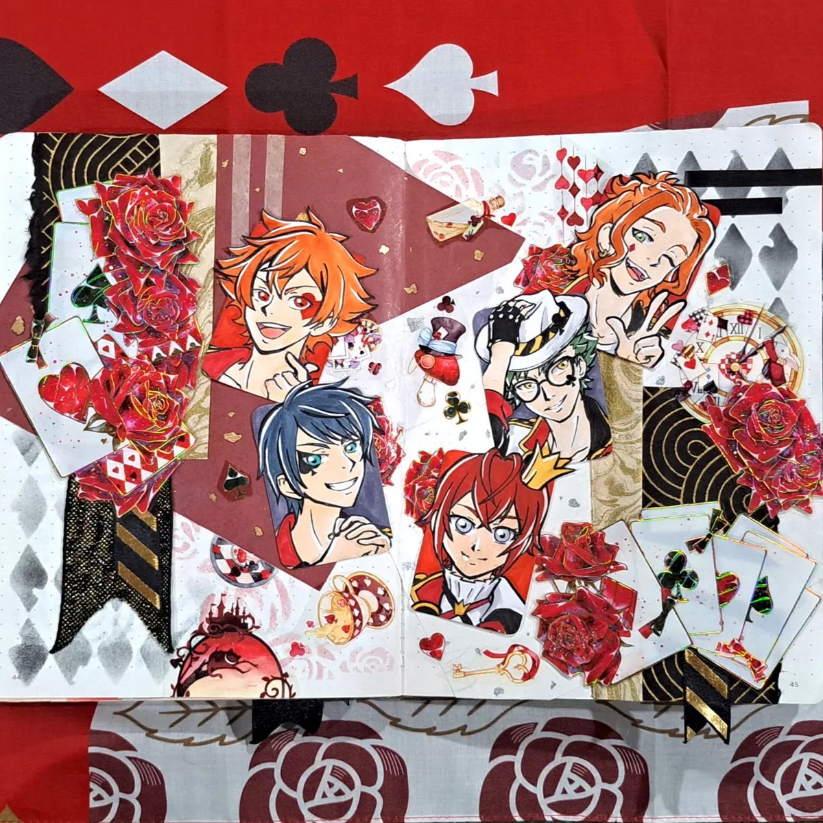 kiya9510's tweet photo. Happy 8/10 Day!❤️
Been a while but thought I'd share a few of my Heartslabyul scrapbook pages for today~ 
❤️♠️🌹♣️♦️

#junkjournal #Heartslabyul #twst #twstedwonderland https://t.co/Fgl0P1Tkb0
