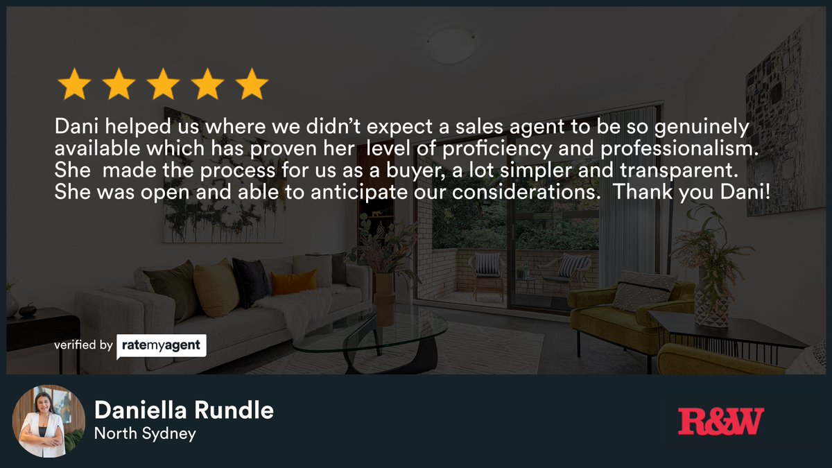 RWNorthSydney's tweet photo. Our agentโs latest RateMyAgent review in Waverton
https://t.co/g4vFfFlo1G
...
#ratemyagent #review #testimonial #realestate #rwns #rwnorthsydney #proudlyrandw https://t.co/yEaEqdumuP
