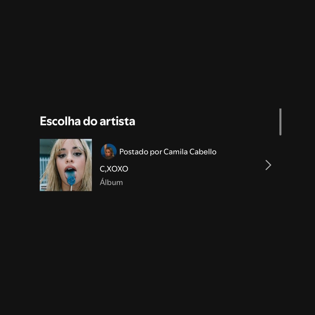 blogccabello's tweet photo. “C,XOXO” de Camila Cabello acaba de ser fixado como álbum destaque no Spotify! O álbum aparece logo que você entra no perfil da cantora. C,XOXO TU TÁ VIVO! 😭💙 https://t.co/iUaBpmaniP