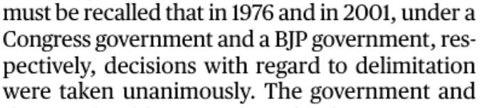 ssudhirkumar's tweet photo. Today, in an editorial on delimitation, @the_hindu tells us that governments in 1976 and 2001 took the decision unanimously. 

Notice, how they fraudulently do NOT even mention that India was under emergency rule in 1976 and a consensus didn't even matter!

And by the way, what was the "consensus" both the times? That a decision is postponed by another 25 years. How is that even a relevant decision?!