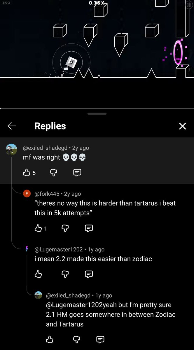 wJSxN_GD's tweet photo. I'm sorry I have to be the bearer of bad news, but despite botting his completions, SpaceUK was SOMEHOW RIGHT about Hard Machine's placement on the list, cause when he beat it at the time (20/06/2022), he said that it was easier than Tartarus and around Zodiac difficulty. (1/2) https://t.co/IEgR8y23U4