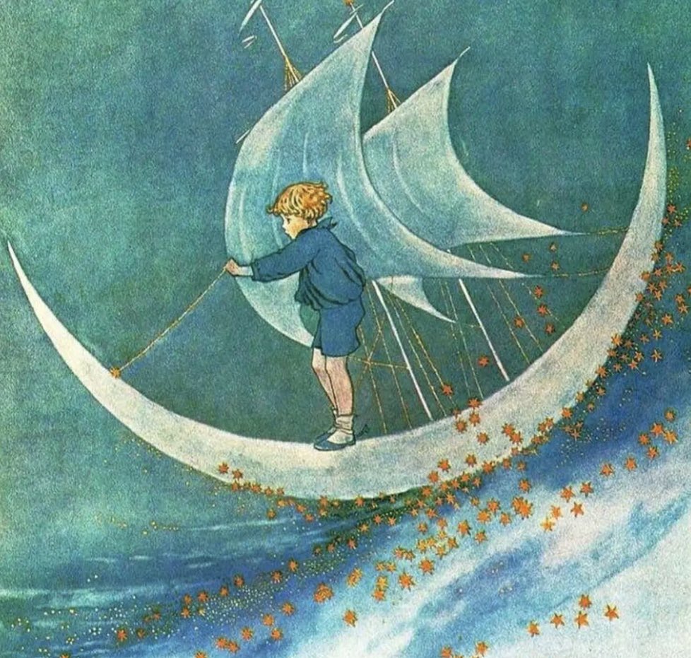 frome_maude's tweet photo. “For broken dreams, the cure is, dream again and deeper.” C.S. Lewis 

Image: Moonboat by Ida Rentoul Outhwaite, 1920s. 

#FairyTaleTuesday #NewMoon #SolarEclipse https://t.co/Cl0Z6ktLOJ