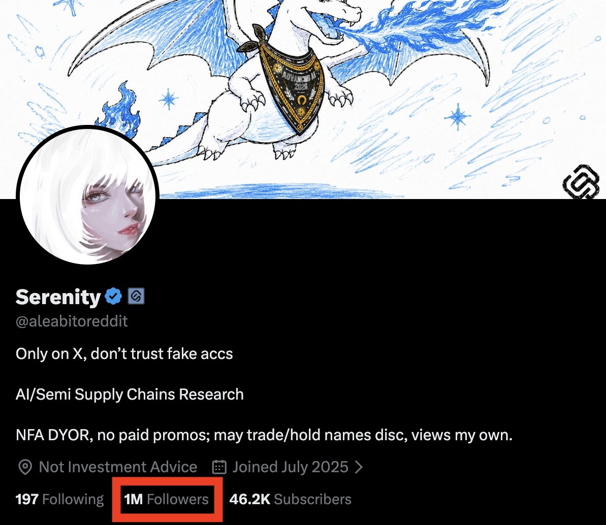 aleabitoreddit's tweet photo. Holy... We've reached 1,000,000 followers! 

It's genuinely incredible that so many people care to read about my ideas around AI chokepoints and bottlenecks.

From substrates, lasers, actuators, memory, power to some of the most niche parts of upstream supply chains.

I've had a lot of fun sharing free thoughts I've come across along the way and tracking whether they get validated over time. 

A lot worked out, some haven't, and some are still playing out!

But honestly, all of this attention has come as a massive surprise to me this year, especially globally, from Sweden, Japan, Korea, to China. 

Thank you for all your support! I'll be announcing something soon to celebrate.