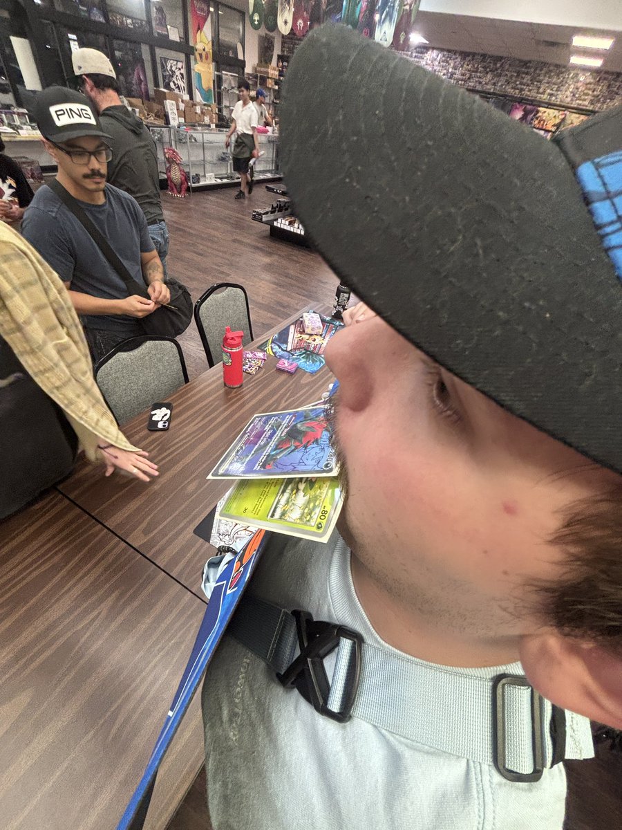 RareCandyDani's tweet photo. i played like absolute GARBAGE but at least @munkinboy won out of 34 at midyear 🥹

so proud of him!!! he definitely used all the cards he had in his mouth too and didn’t just immediately turn them into trade fodder. definitely. https://t.co/oc1VElVfAc