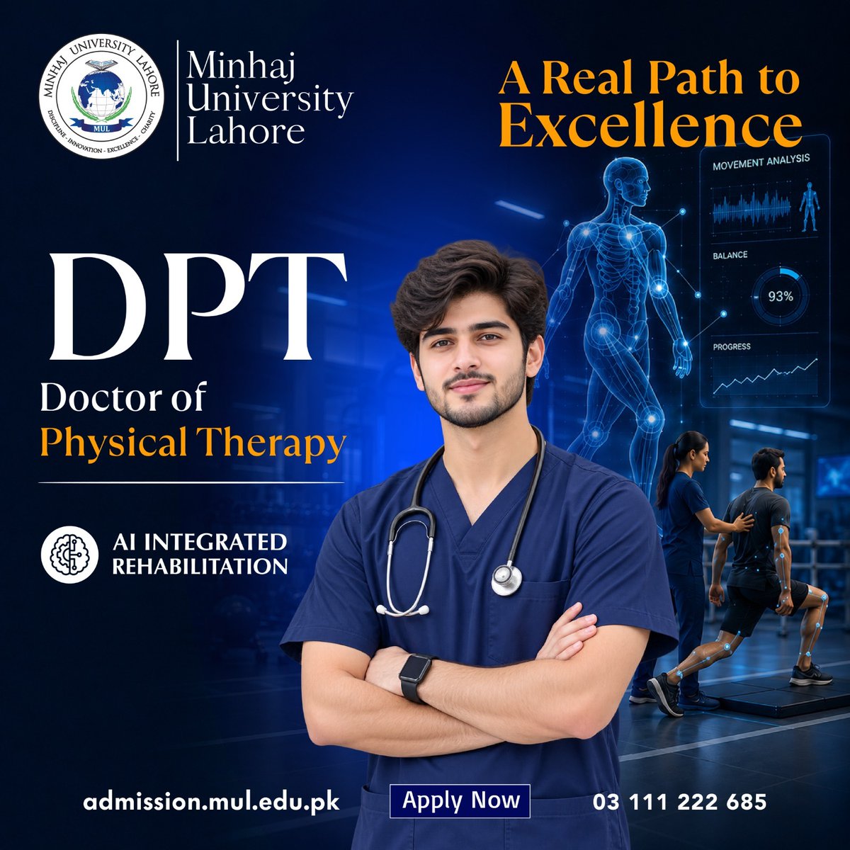 OfficialMUL's tweet photo. Doctor of Physical Therapy (DPT) – Admissions Open

Apply Online: https://t.co/g8ompwSuBg
For information and guidance, WhatsApp: 03111181685
Admissions Helpline: 03111222685

#DPT #DoctorOfPhysicalTherapy #Physiotherapy #HealthcareCareers #AdmissionsOpen #FallAdmissions https://t.co/hlObs6hZB0