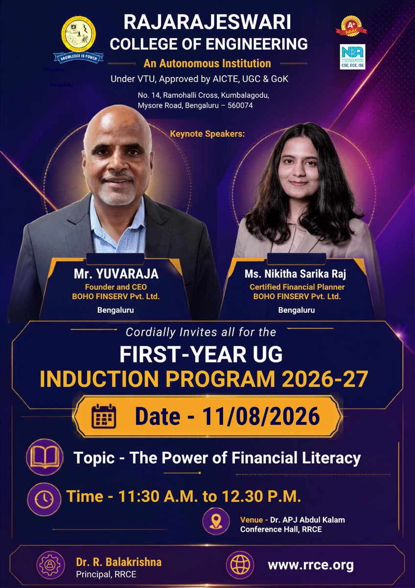 rrceblr's tweet photo. 💰🎓 #FirstYearUG #InductionProgram2026 | #RRCE hosts “The Power of Financial Literacy” to help students learn smart money management, financial planning &amp; responsible decisions for a secure future. 📊✨ #FinancialLiteracy #RRCE #StudentDevelopment #Bengaluru https://t.co/DMdcCHZX4d