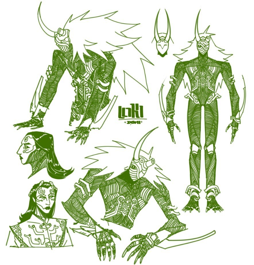 DOmomingo's tweet photo. figuring out a loki design [Avengers] https://t.co/BHyn7Vtswb