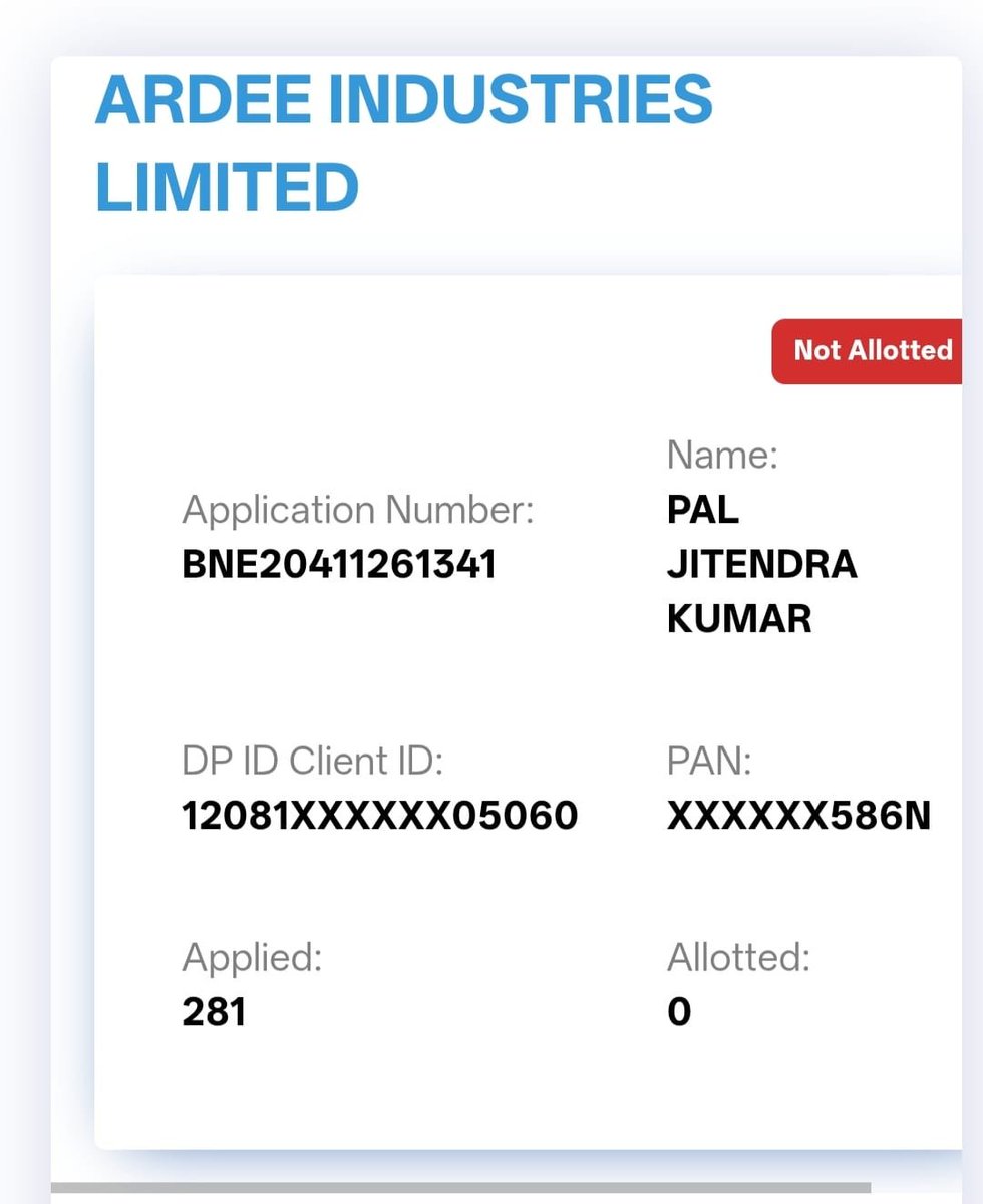 jitenpalkumar's tweet photo. Ye Janam Mei Koi Ipo Nai lagne wala ab mene ye samaj lia hai bhai log koi jado tona ho to bata do karva lu mei sayad lagne lag jae :(
#ipo #ipoallotment #ardee #sharemarket #love #trading #profit https://t.co/HvSswbjIaq