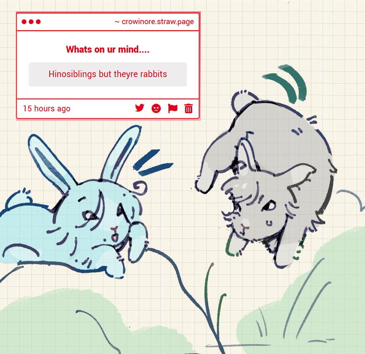 crowinore's tweet photo. REQUEST 1 who turned my hinosiblings into rabbits https://t.co/o4ao0KG0oz