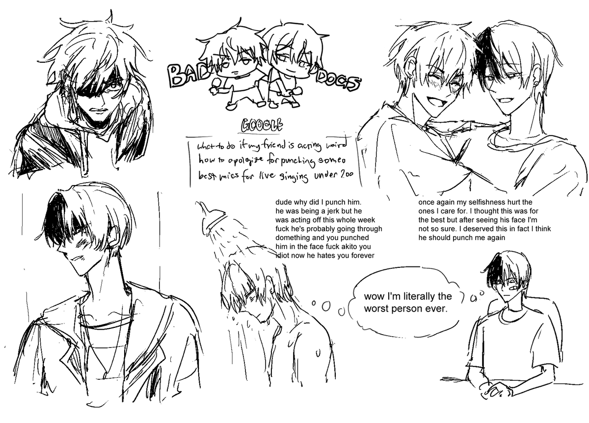 akishie_'s tweet photo. bad dogs sketching #prsk_FA https://t.co/FMHuUneISt